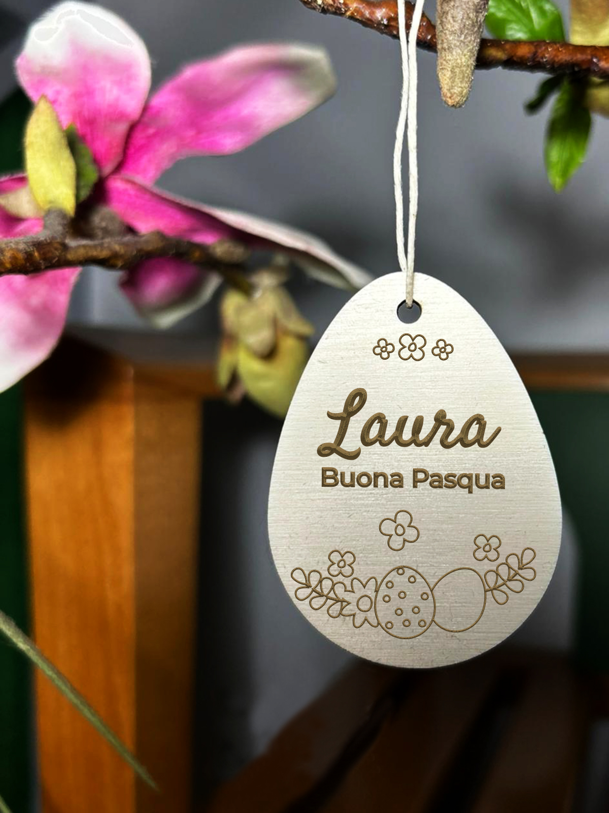 Ovetto di Pasqua in Legno Personalizzato con Nome | Decorazioni Pasquali da Appendere